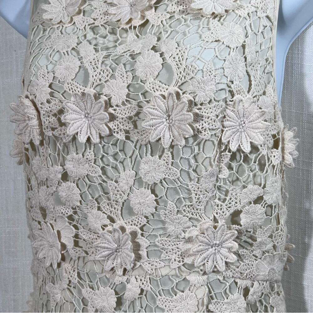 Urban Outfitters Thistlepearl Crochet Floral Cream Boho Mini Dress Size 4 - Picture 8 of 16